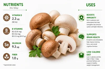 Nutritional Infographic Of Fresh Raw Mushrooms