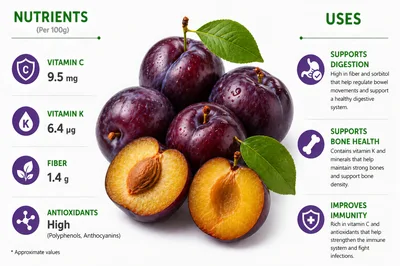Nutritional Benefits Infographic Of Fresh Purple Plums