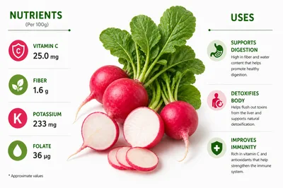 Radish Nutritional Benefits Infographic With Fresh Vegetables