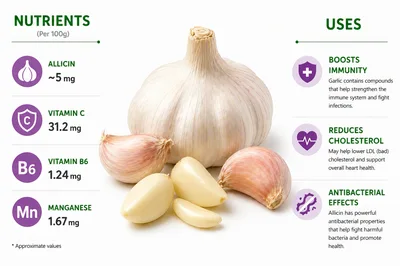 Garlic Health Benefits Infographic With Nutritional Data