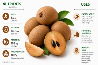 Sapodilla Fruit Nutritional Infographic With Health Benefits