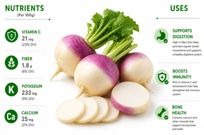 Turnip Vegetable Nutritional Infographic With Health Benefits