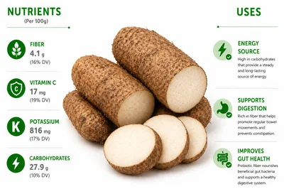 Nutritional Infographic Of Raw Yam Tubers