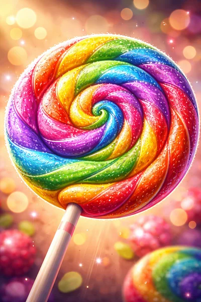 Vibrant Rainbow Swirl Lollipop With Sparkling Sugar Coating