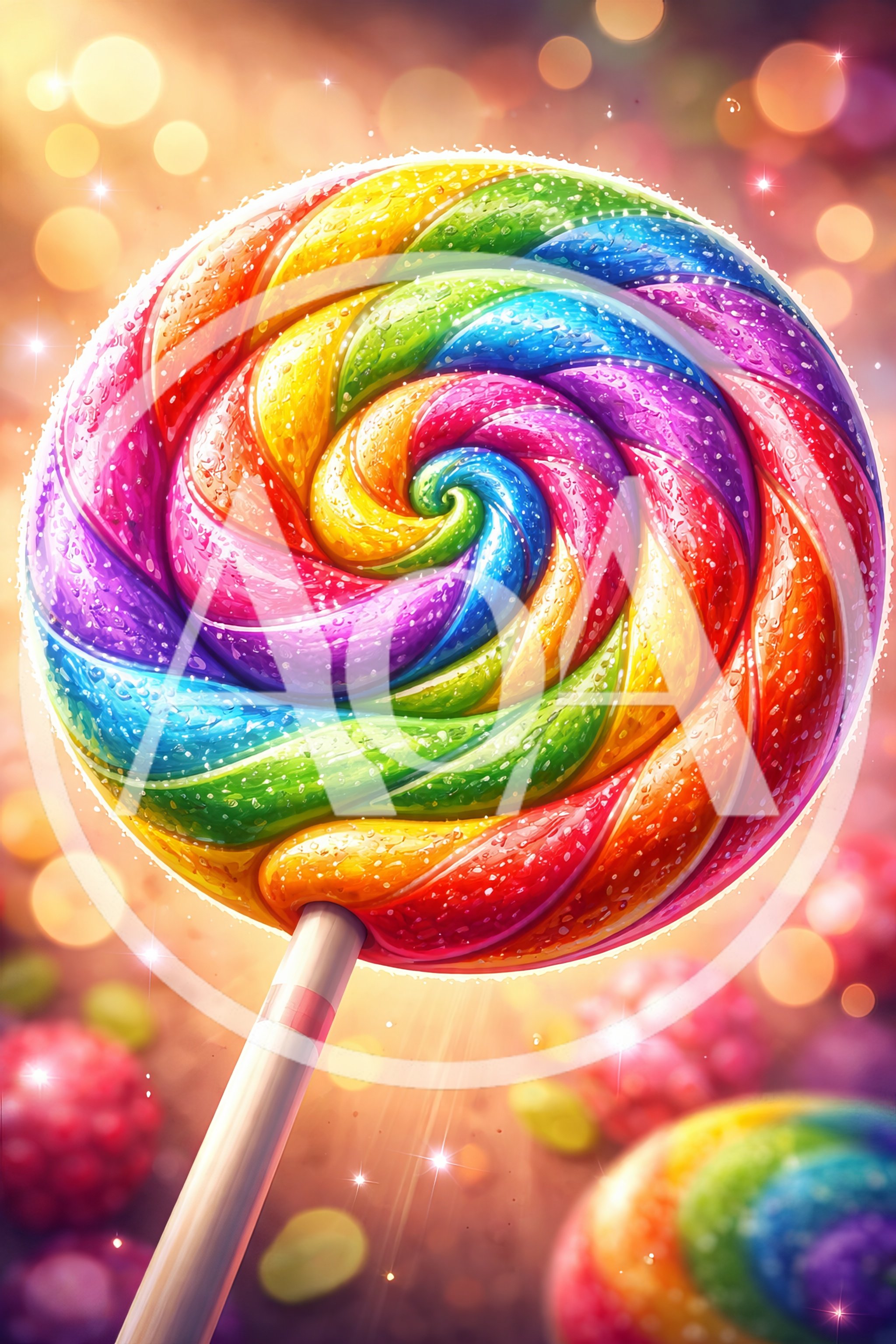 Vibrant Rainbow Swirl Lollipop With Sparkling Sugar Coating