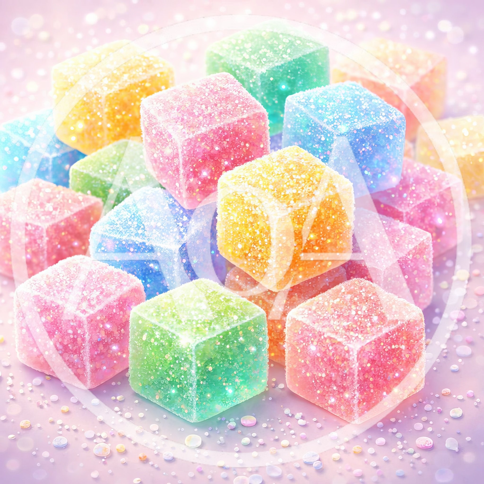 Colorful Sparkling Sugar Coated Jelly Candy Cubes