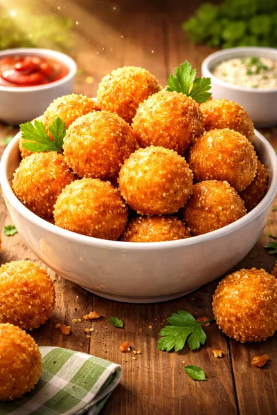 Bowl Of Crispy Golden Fried Quinoa Balls