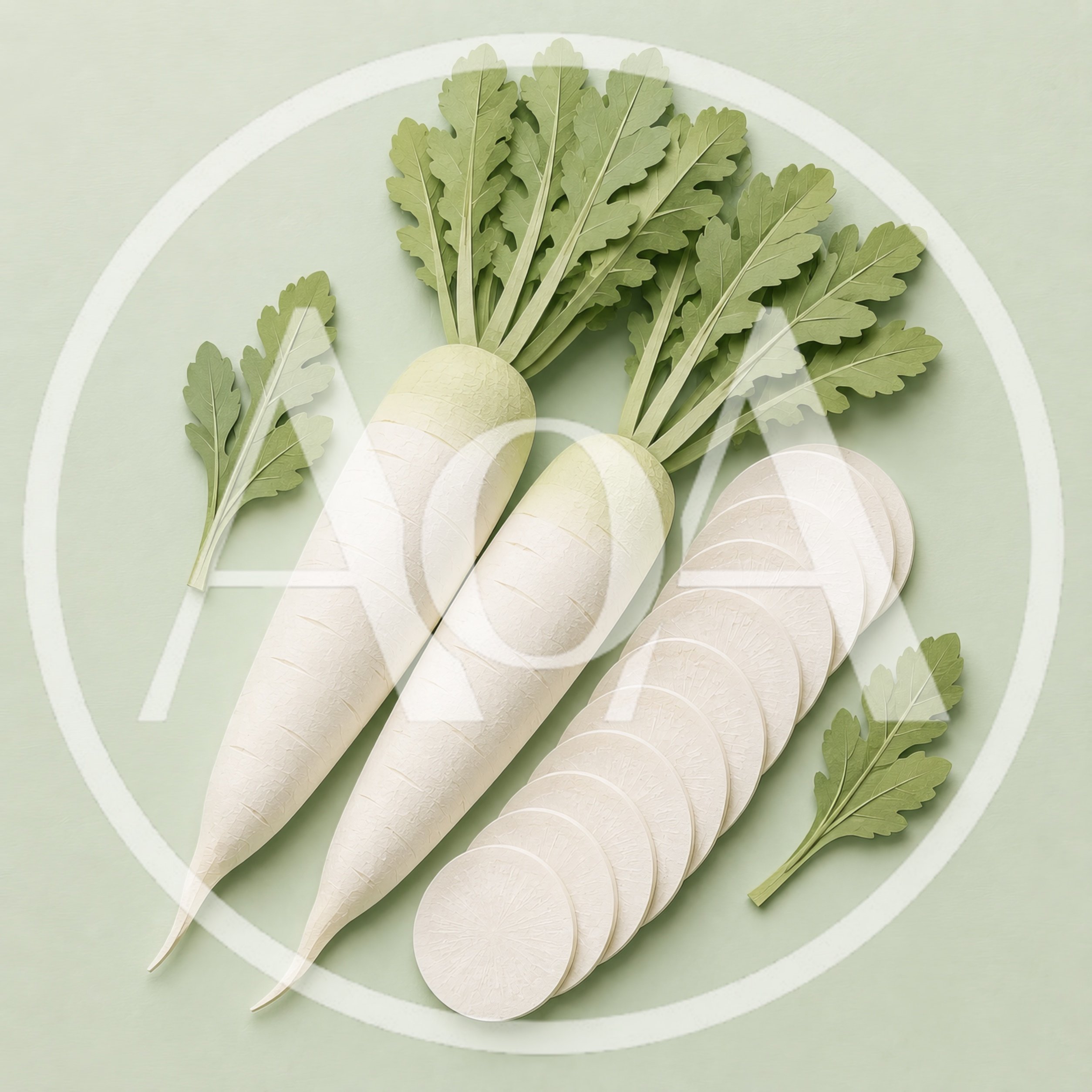 Paper Craft Daikon Radishes With Sliced Rounds