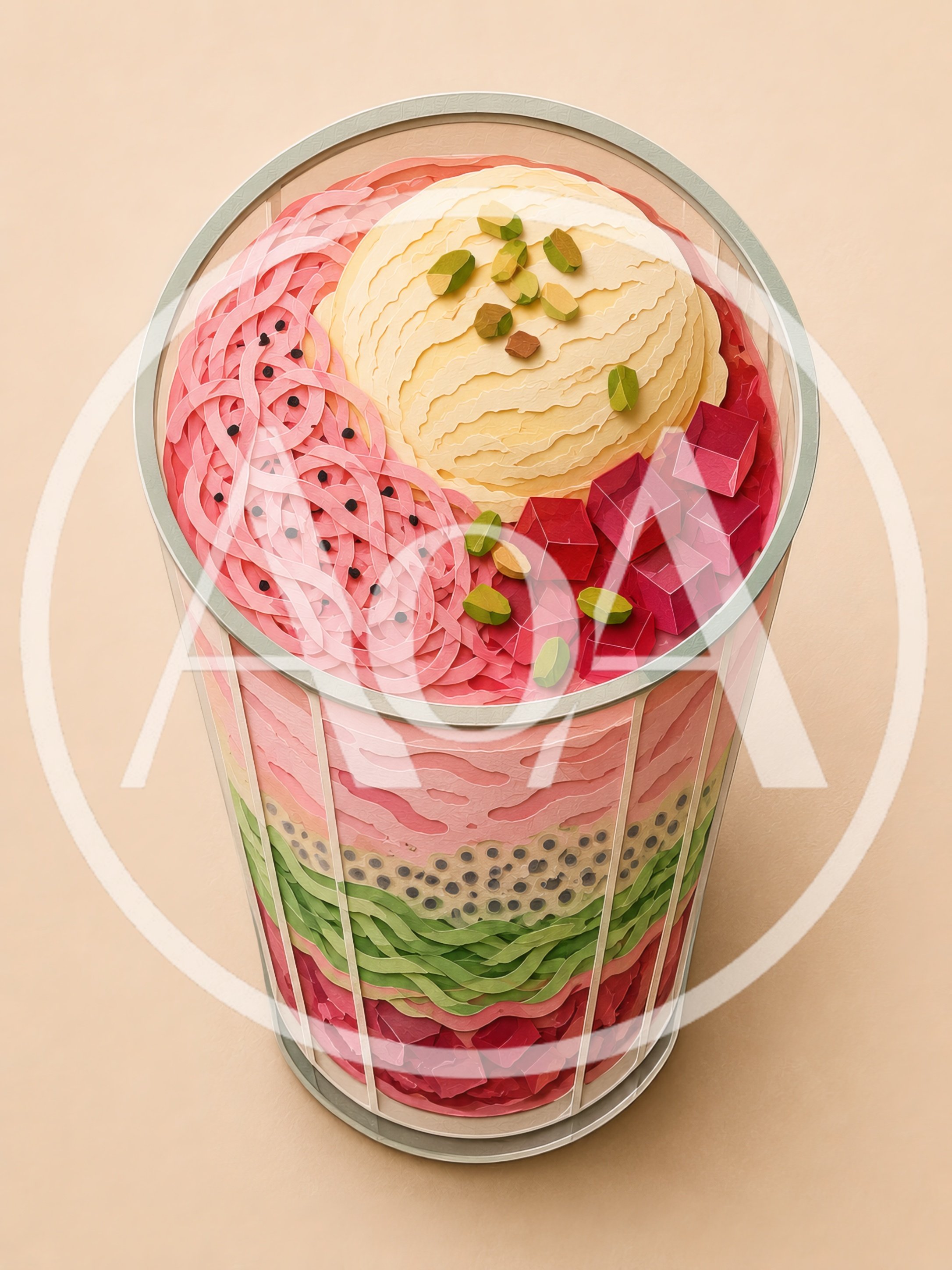 Paper Craft Illustration Of A Layered Dessert Drink