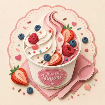 Paper Craft Frozen Yogurt Cup With Fresh Fruit Toppings