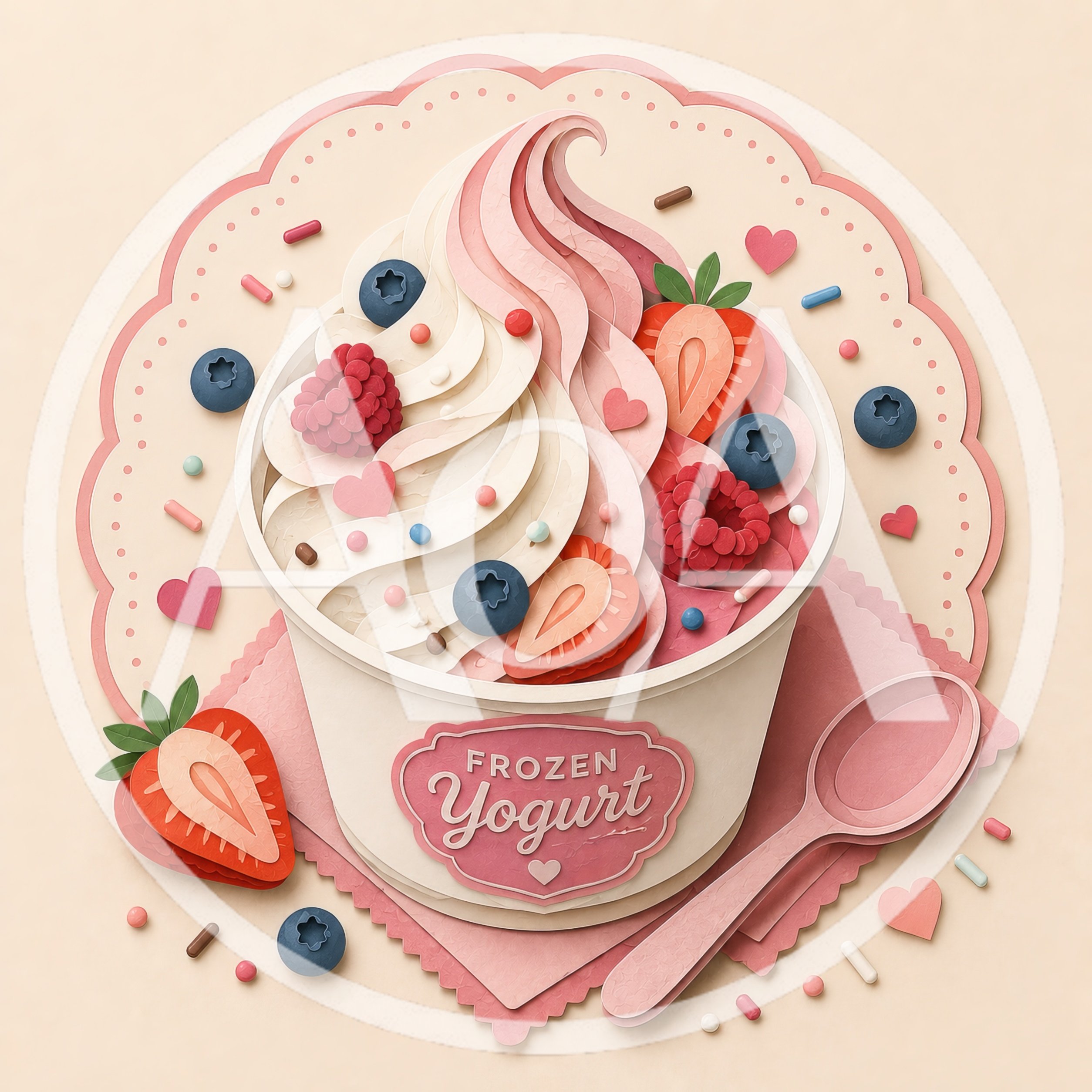 Paper Craft Frozen Yogurt Cup With Fresh Fruit Toppings