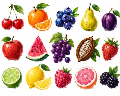 Collection Of Hand Painted Watercolor Fruit Illustrations