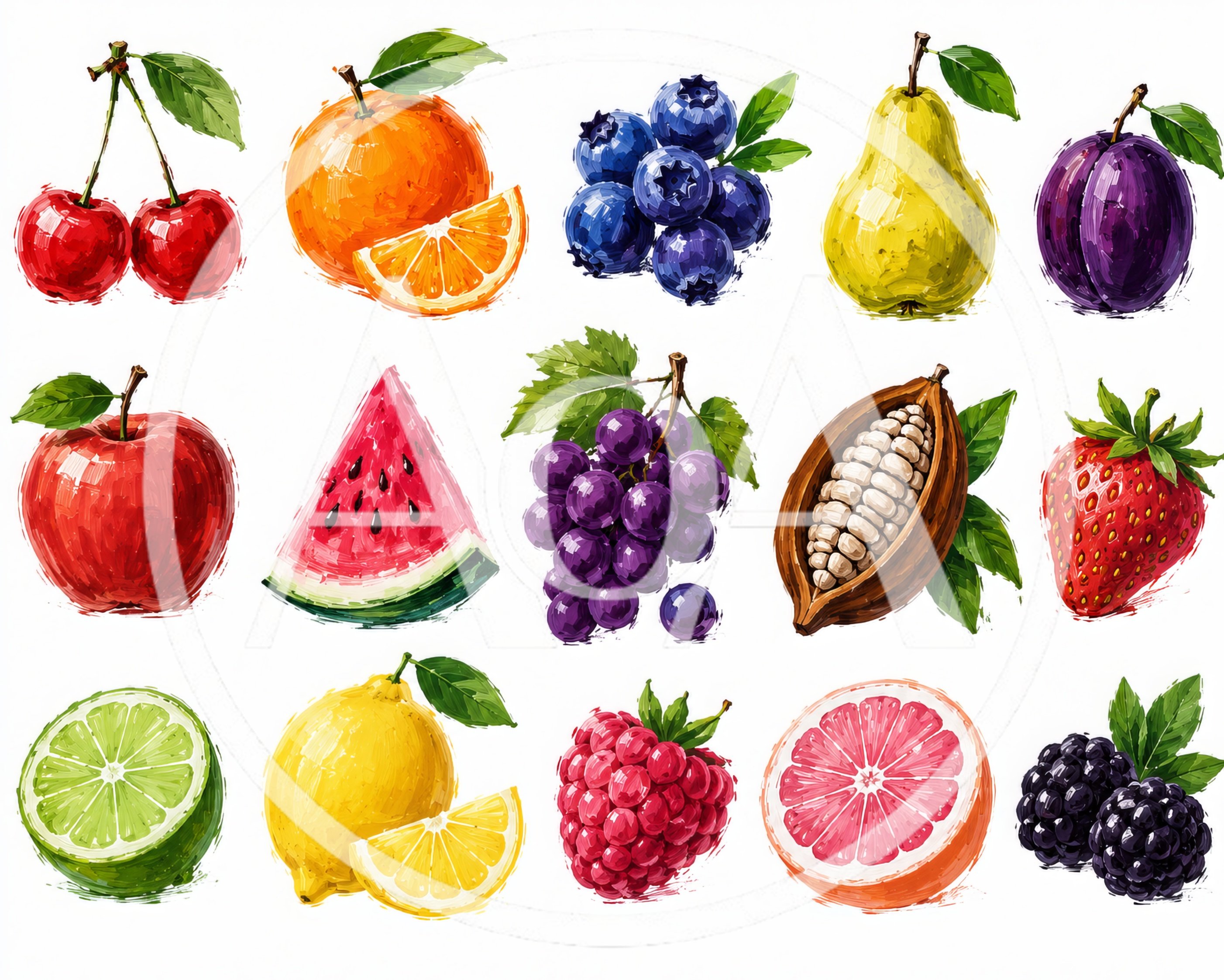 Collection Of Hand Painted Watercolor Fruit Illustrations