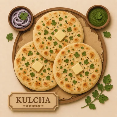 Top View Of Three Butter Kulcha Flatbreads