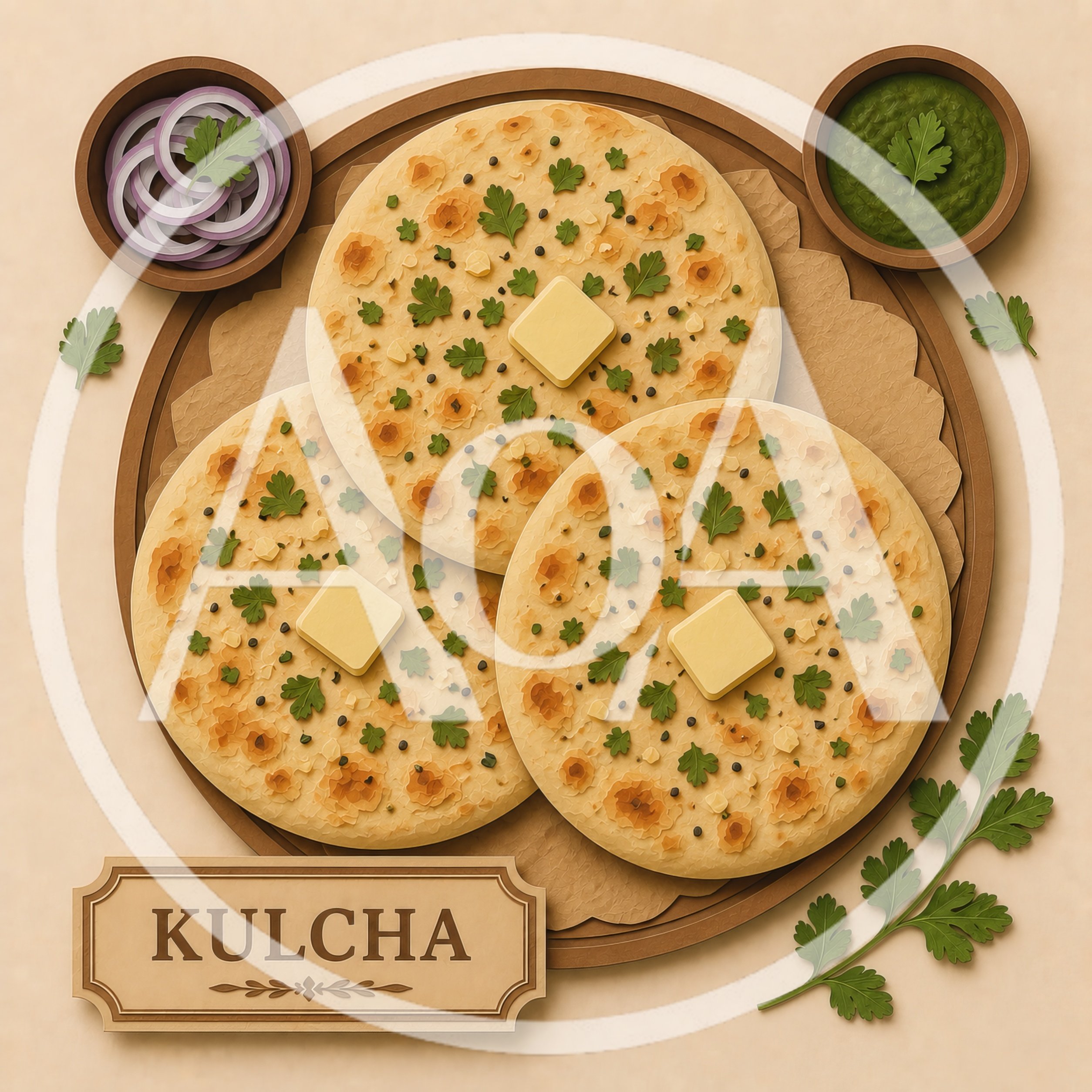 Top View Of Three Butter Kulcha Flatbreads