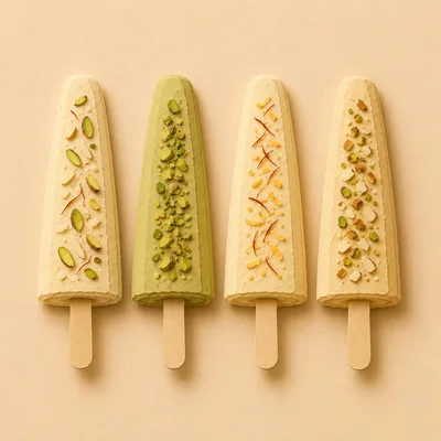 Four Gourmet Kulfi Popsicles With Nut Toppings