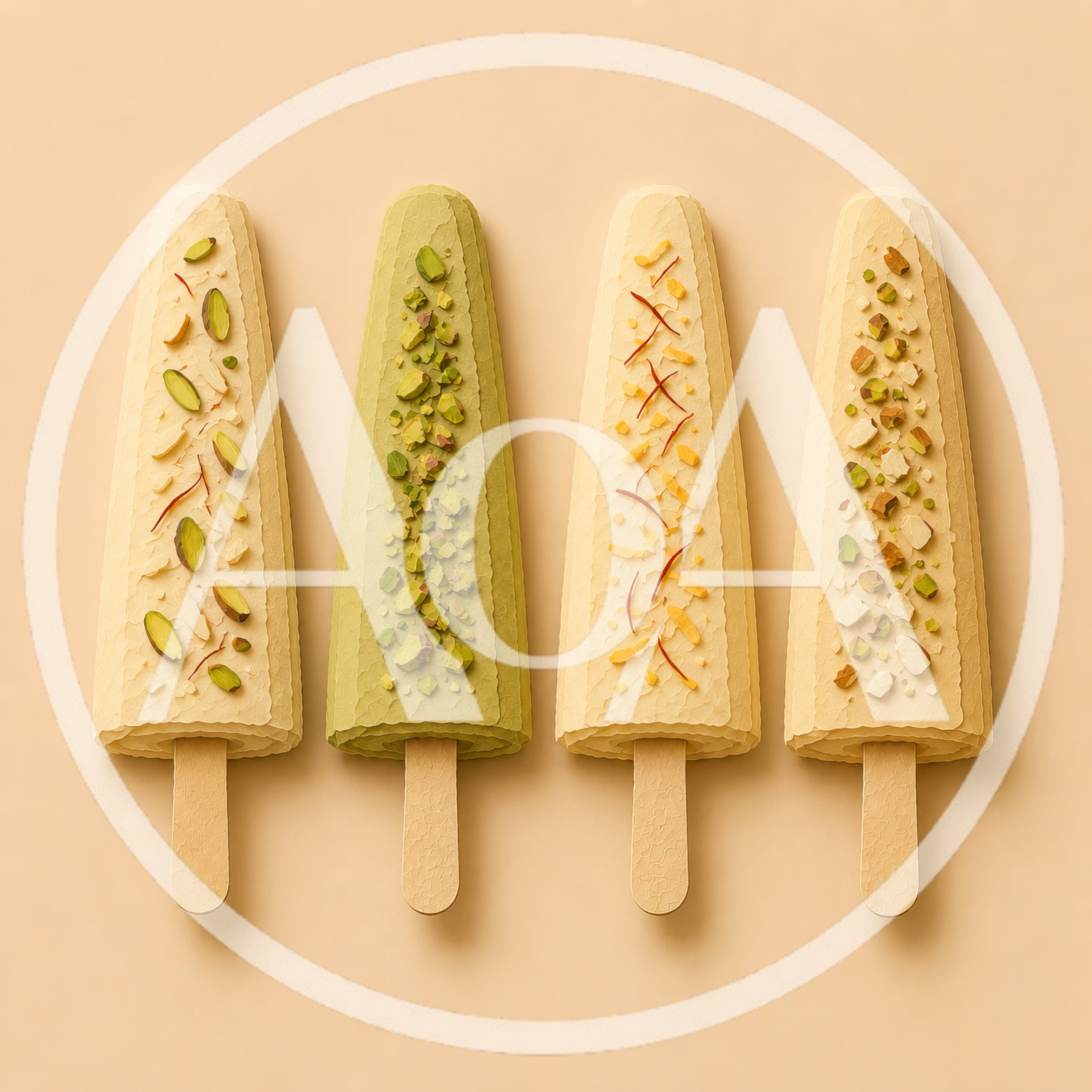 Four Gourmet Kulfi Popsicles With Nut Toppings