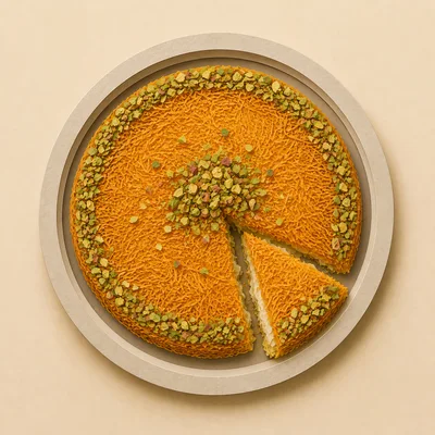 Top View Of A Traditional Kunafa Dessert On Tray