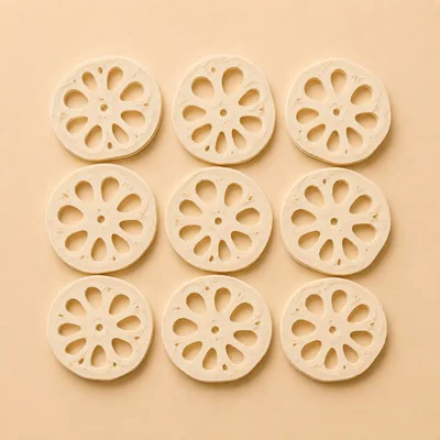 Top View Of Nine Sliced Lotus Root Pieces