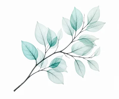 Transparent Teal Botanical Branch Illustration