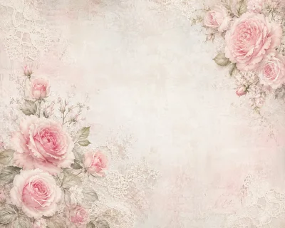 Vintage Floral Background With Pink Roses And Lace