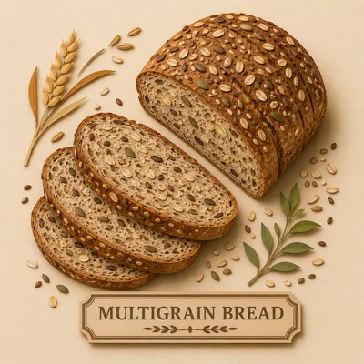 Multigrain Bread Loaf With Slices And Grains