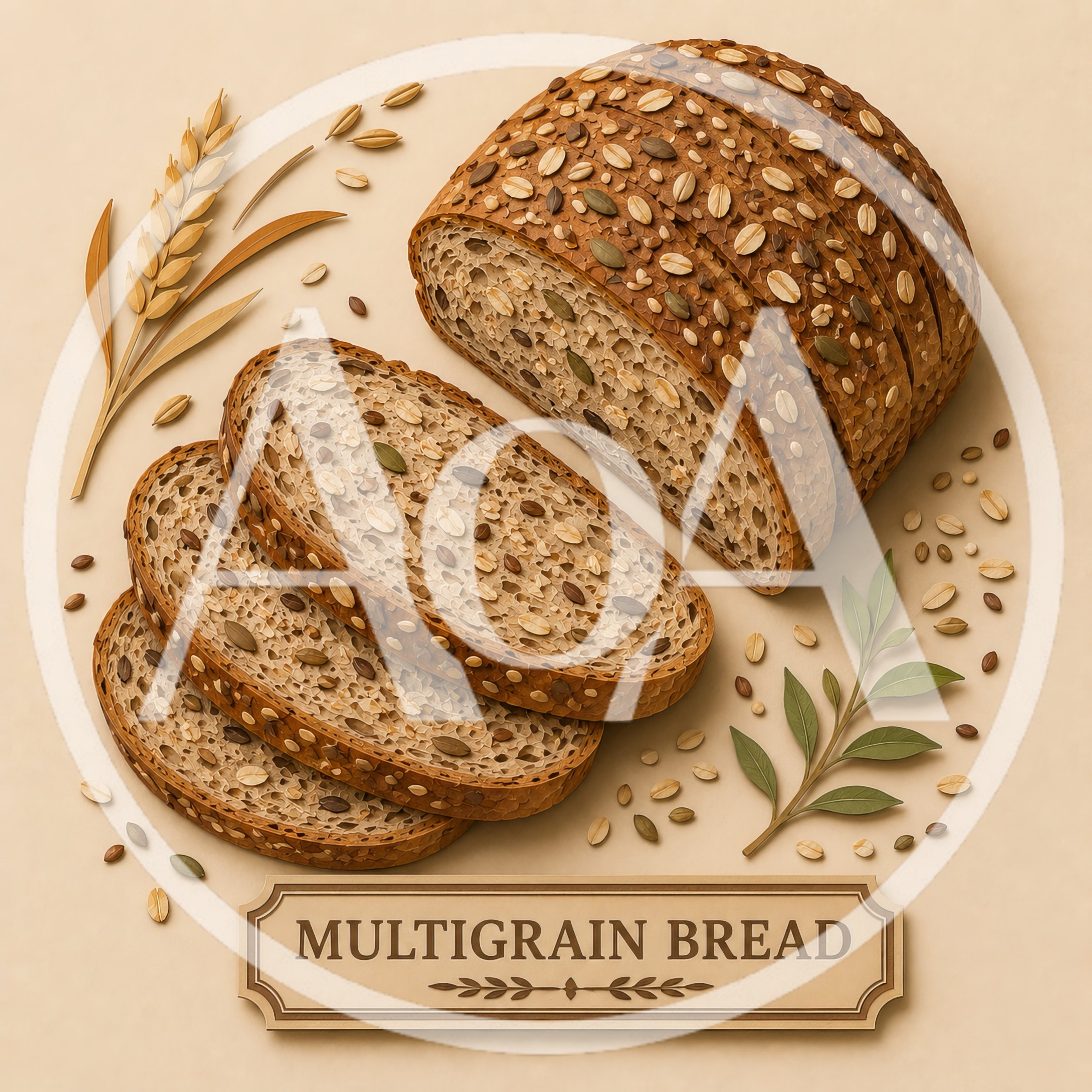Multigrain Bread Loaf With Slices And Grains