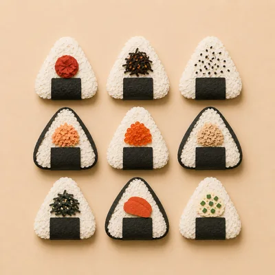 Top View Of Nine Paper Craft Onigiri Rice Balls