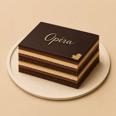 Opéra Cake With Gold Leaf On A Plate