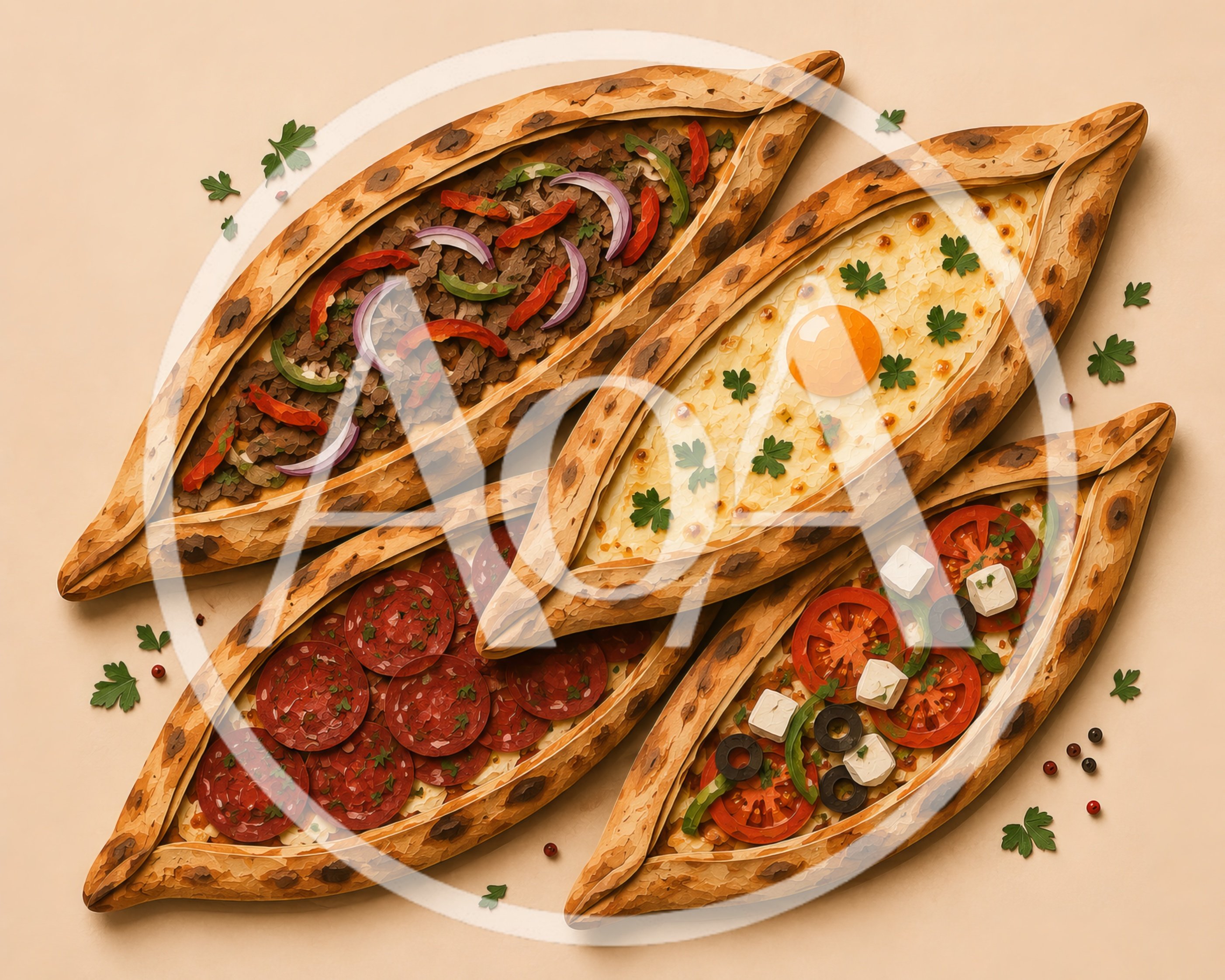Four Varieties Of Traditional Turkish Pide Flatbread