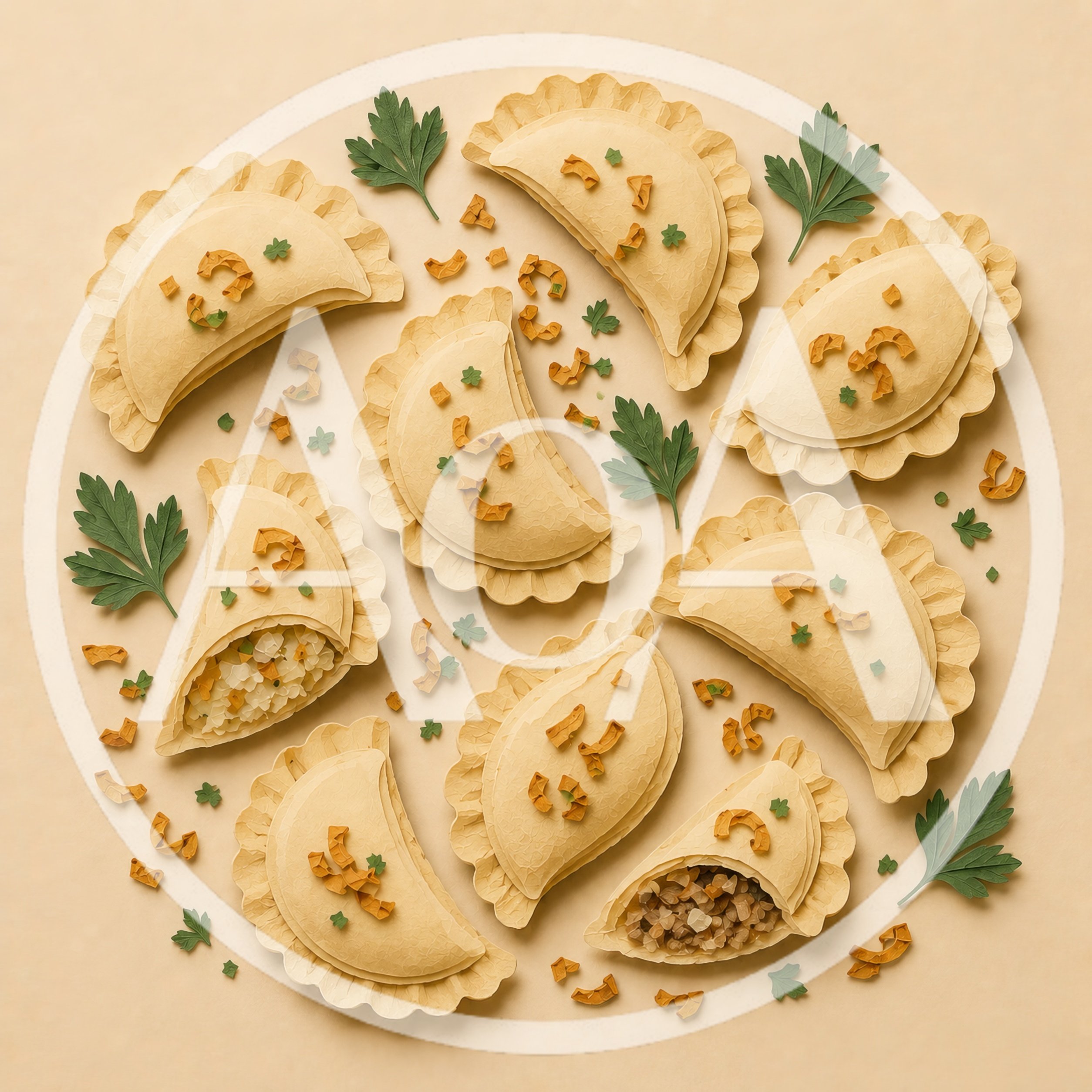 Top View Of Homemade Pierogi Dumplings With Parsley