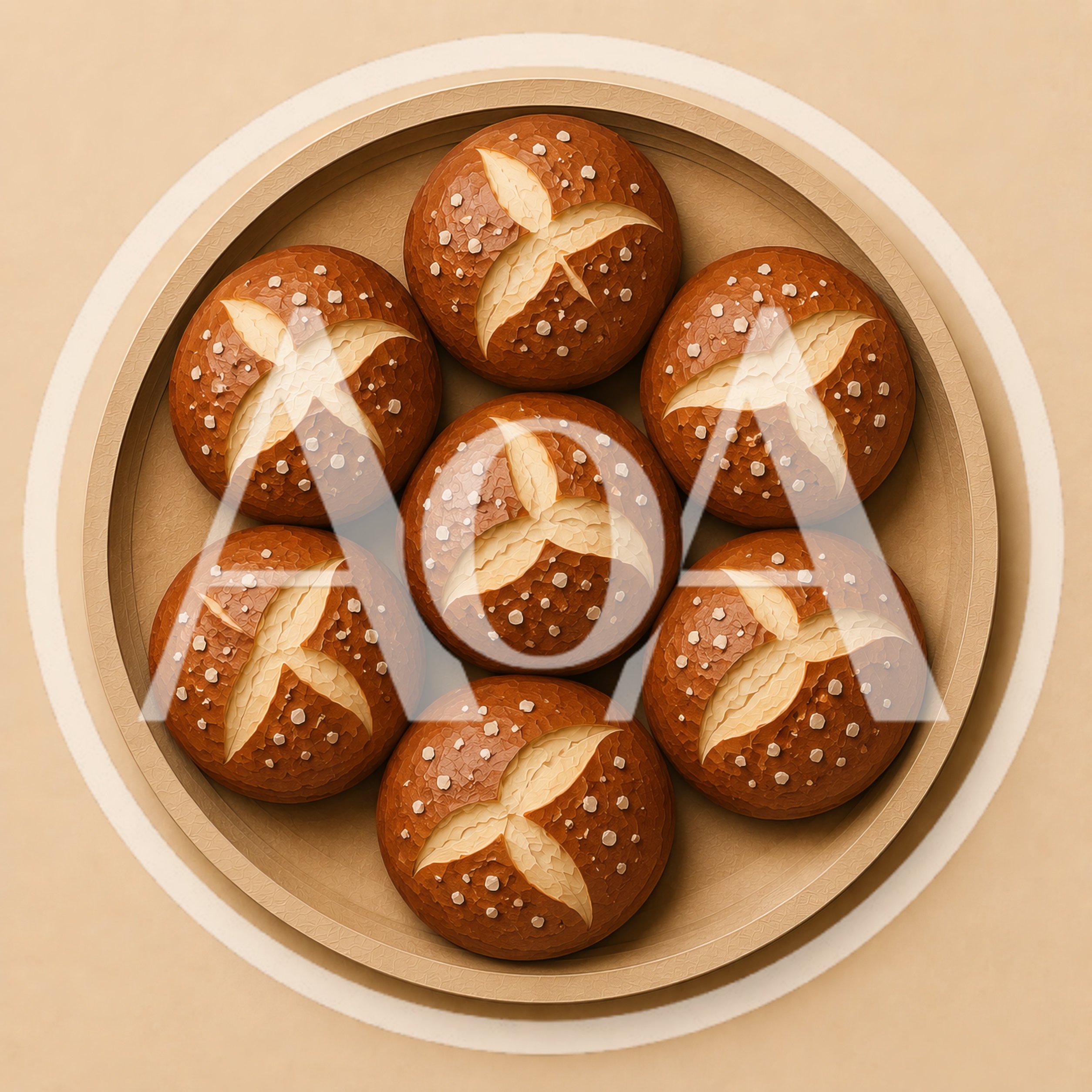 Seven Freshly Baked German Pretzel Rolls On A Tray