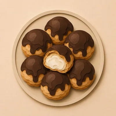 Paper Cutout Style Chocolate Cream Puffs On Plate