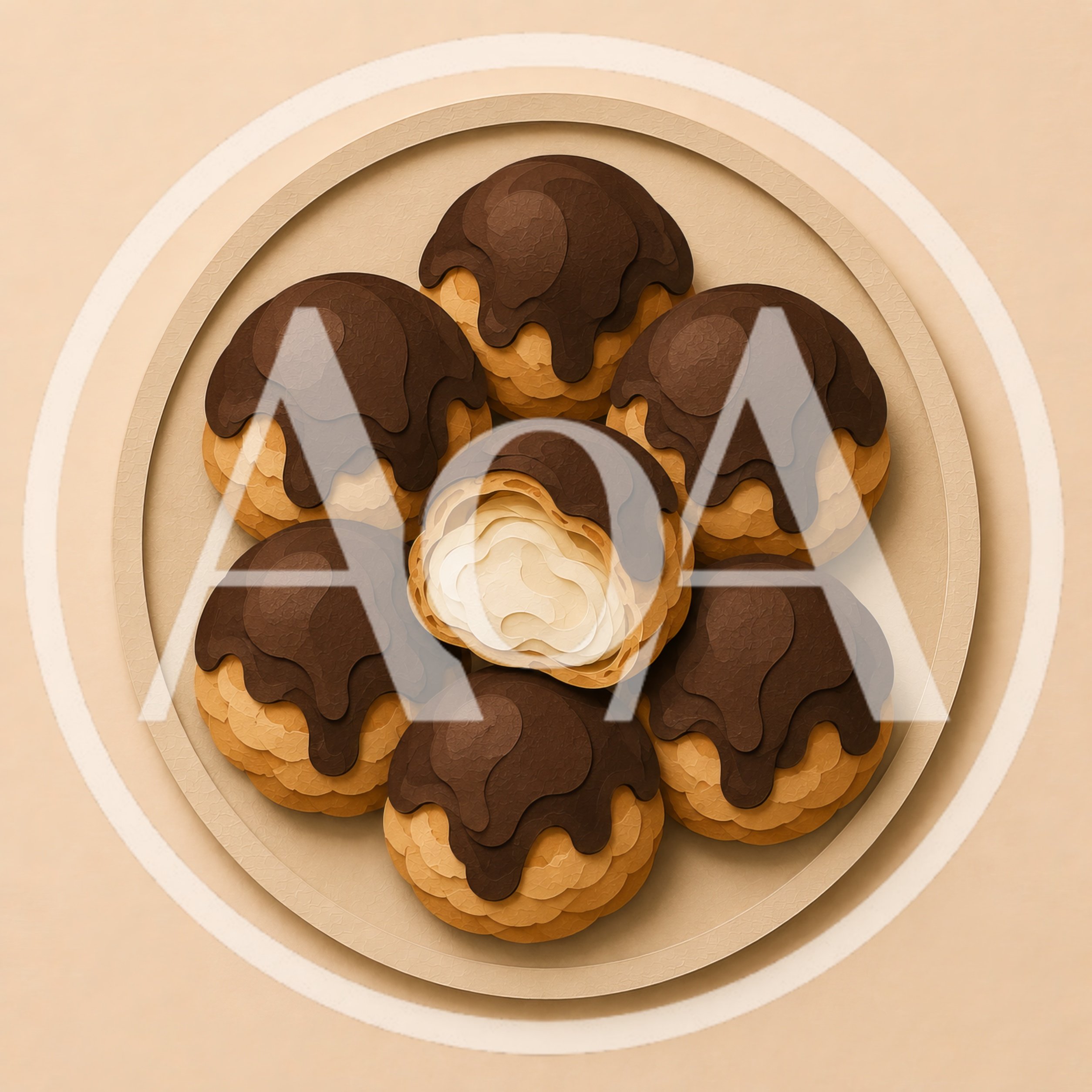 Paper Cutout Style Chocolate Cream Puffs On Plate