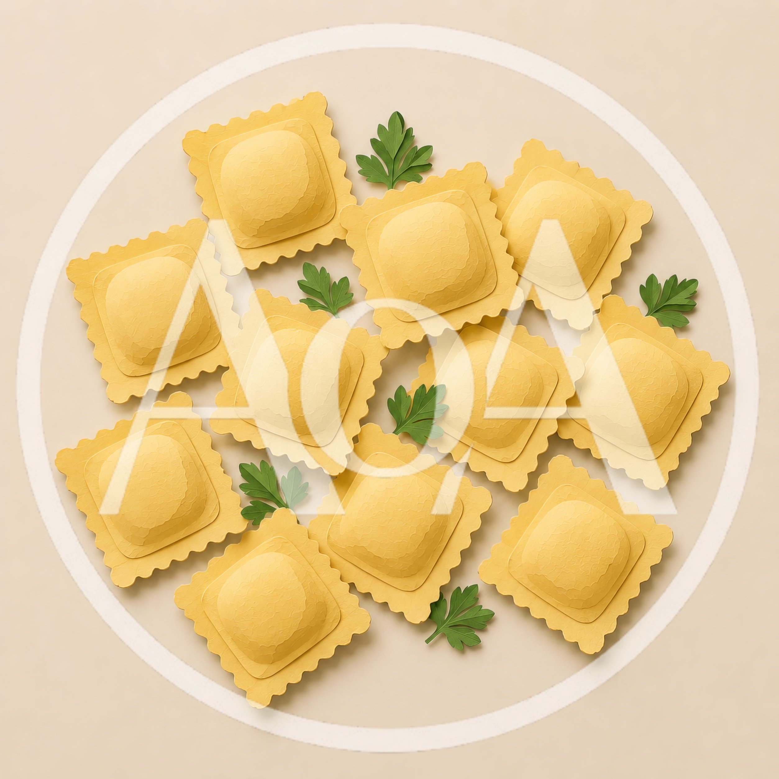 Top View Of Fresh Ravioli Pasta With Parsley