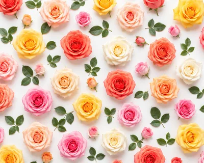 Colorful Rose Flower Pattern on White Background