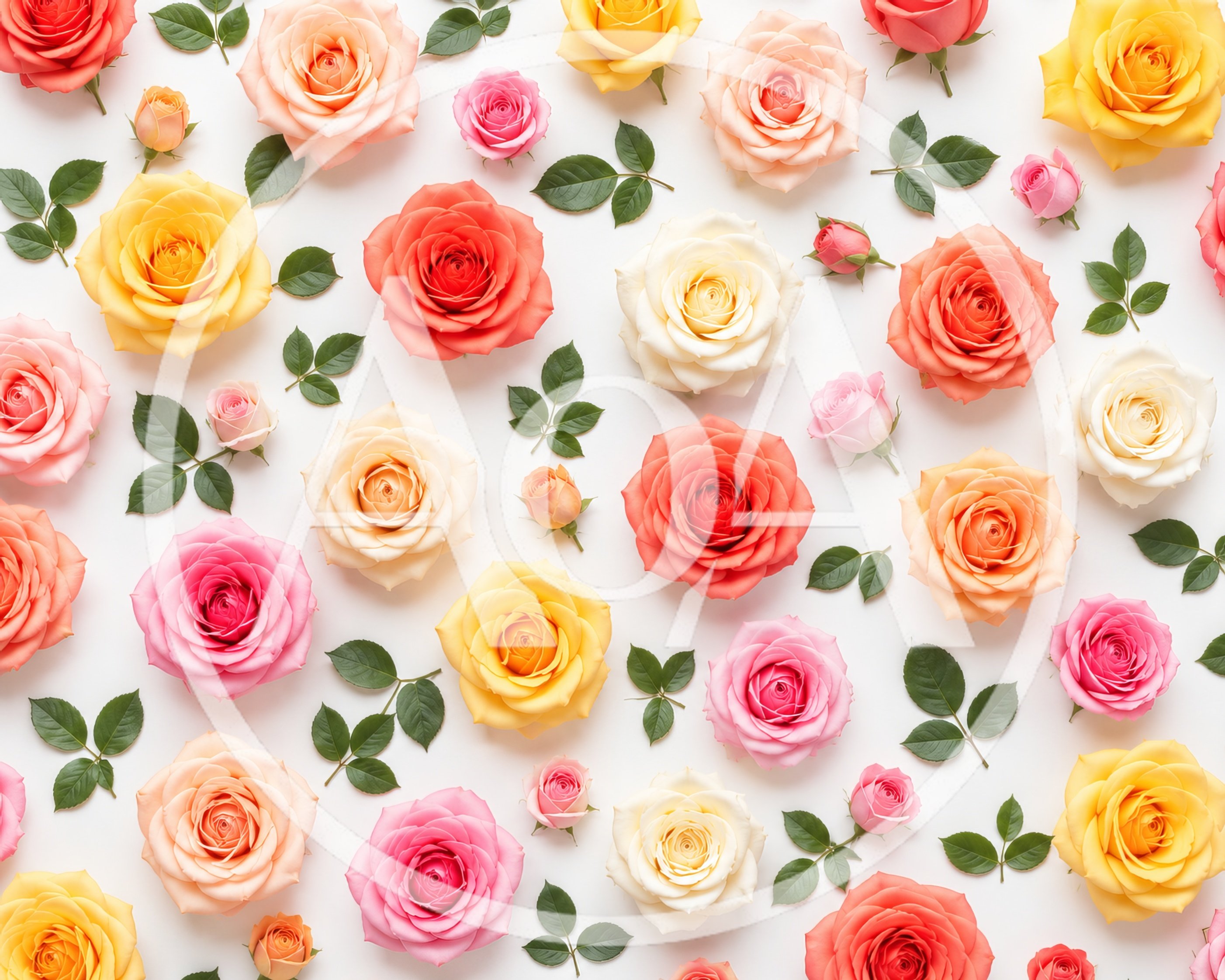 Colorful Rose Flower Pattern on White Background