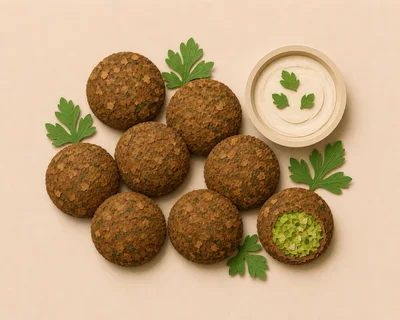 Top View Of Falafel Balls With Tahini Sauce