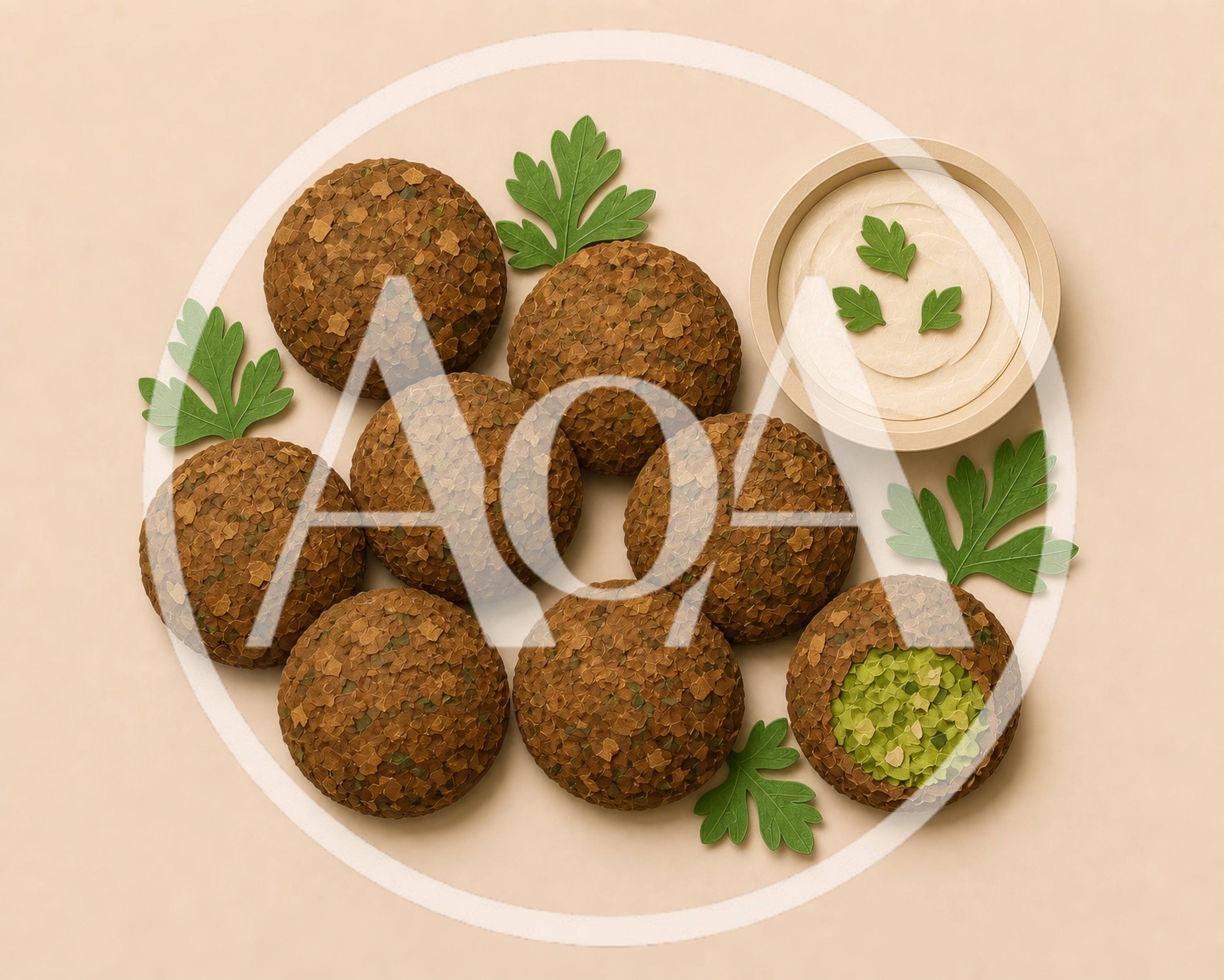 Top View Of Falafel Balls With Tahini Sauce