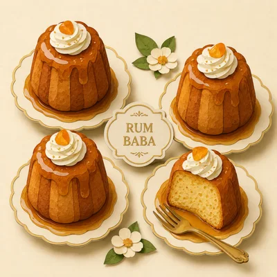 Four Rum Baba Cakes With Whipped Cream Topping