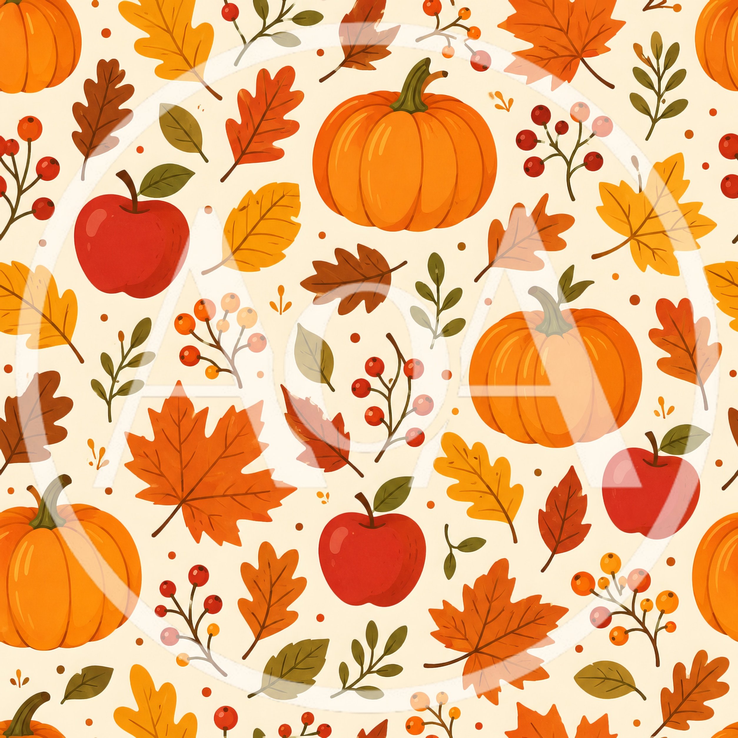 Autumn Harvest Seamless Pattern With Pumpkins And Leaves