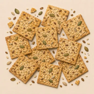 Top View Of Seeded Whole Grain Crackers