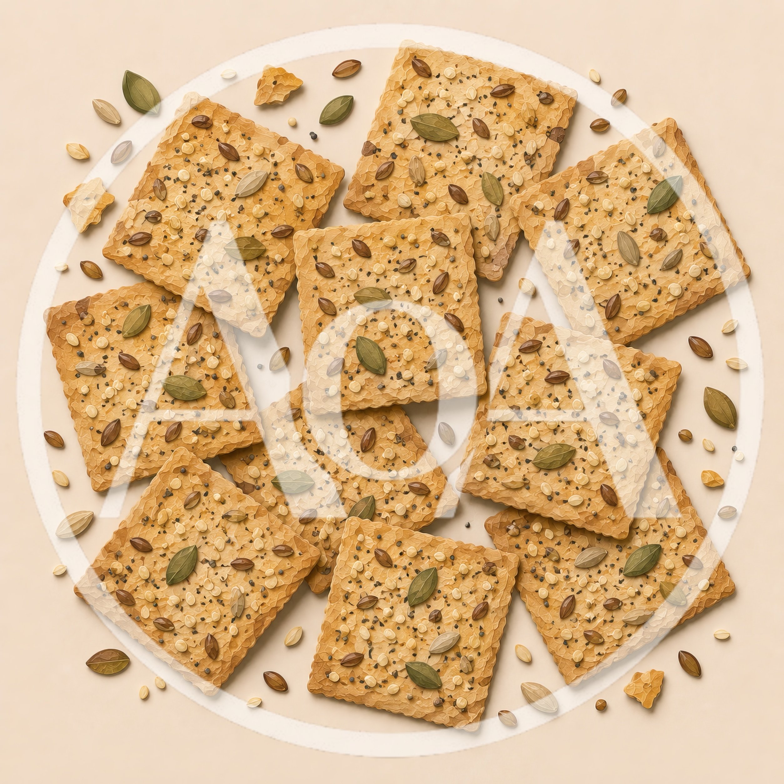 Top View Of Seeded Whole Grain Crackers