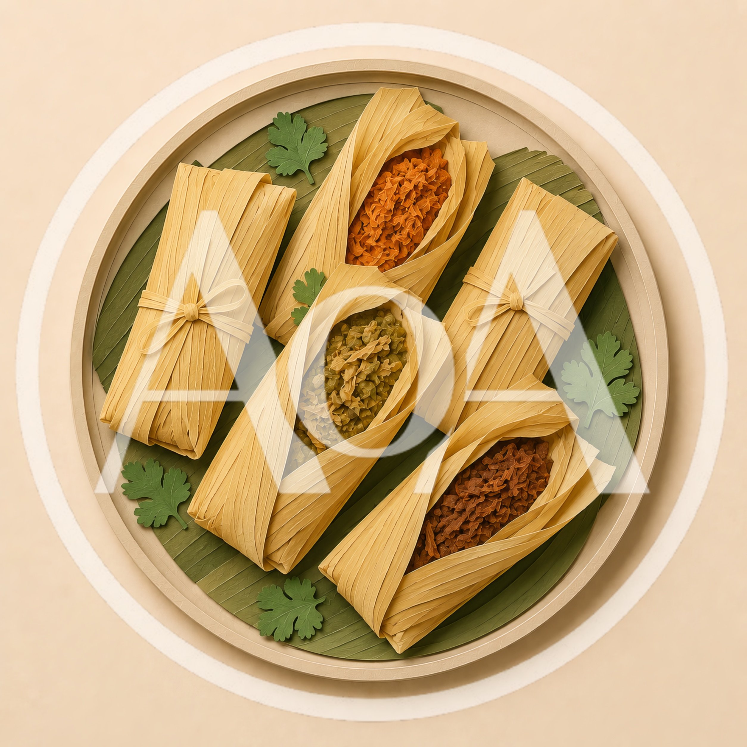 Traditional Tamales Wrapped In Corn Husks On A Tray