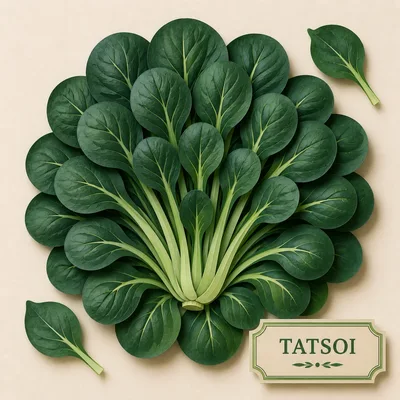Fresh Tatsoi Greens Arranged on a Neutral Background