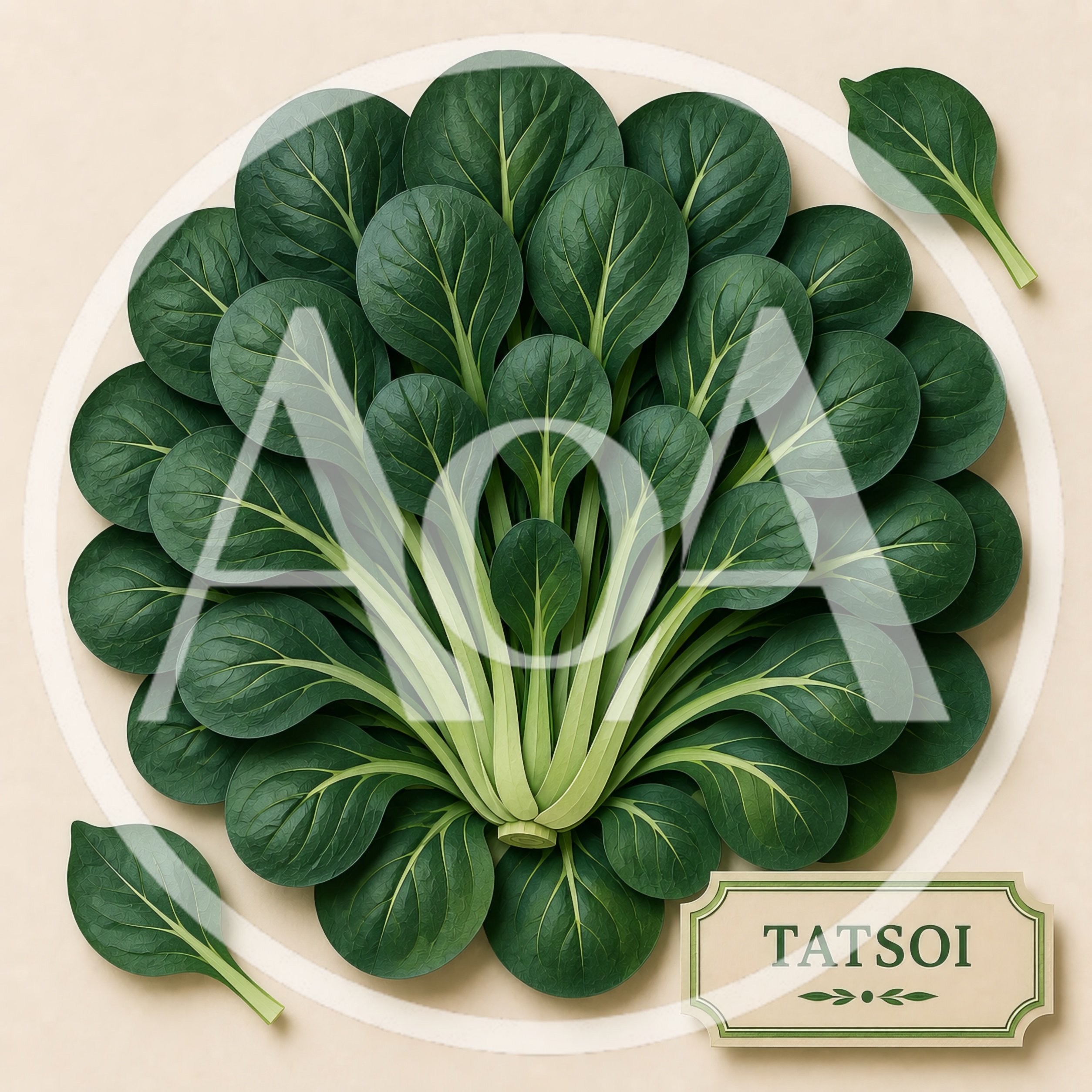 Fresh Tatsoi Greens Arranged on a Neutral Background
