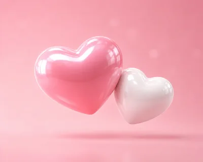 Two Glossy 3D Hearts Floating on Pink Background