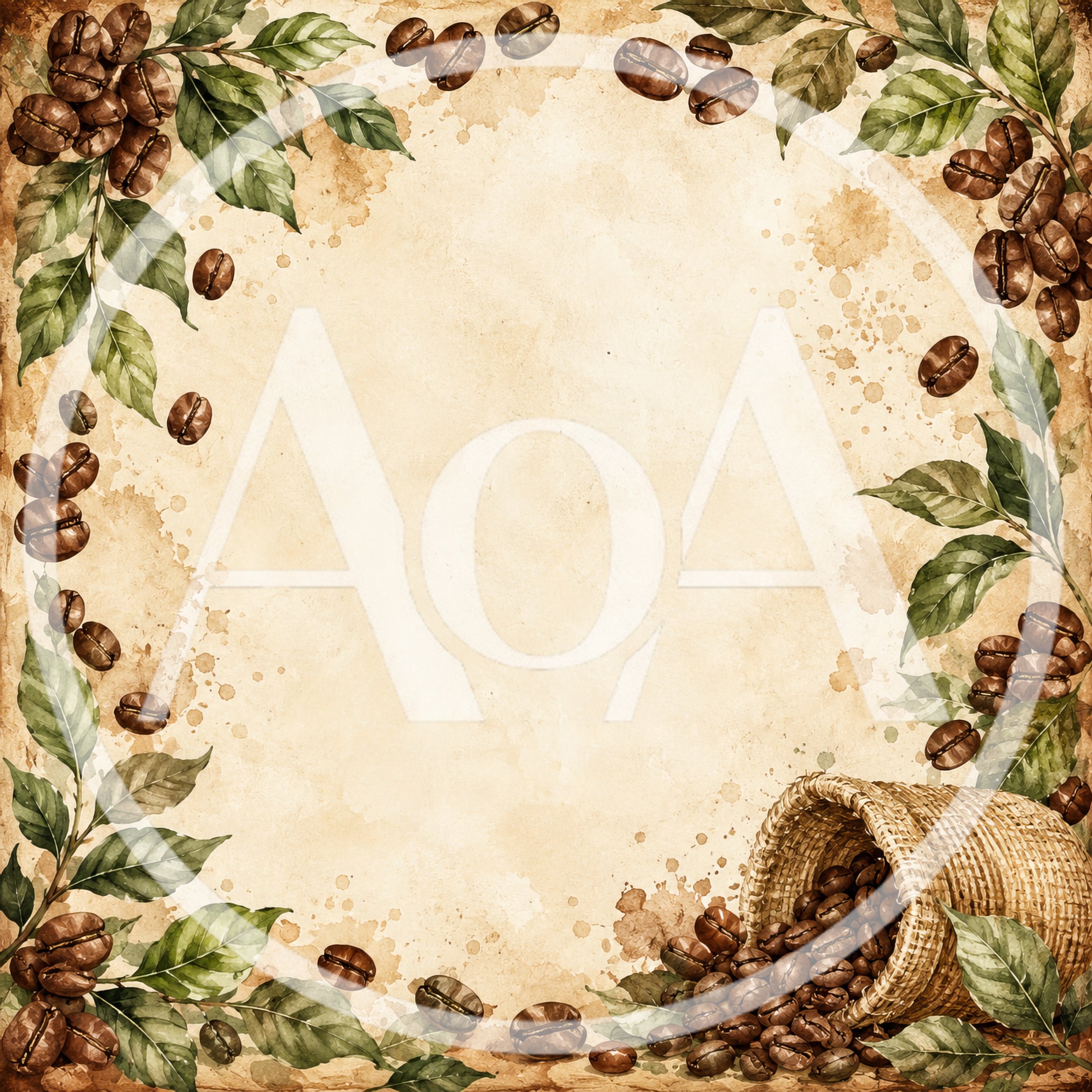 Watercolor Coffee Beans Frame With Woven Basket