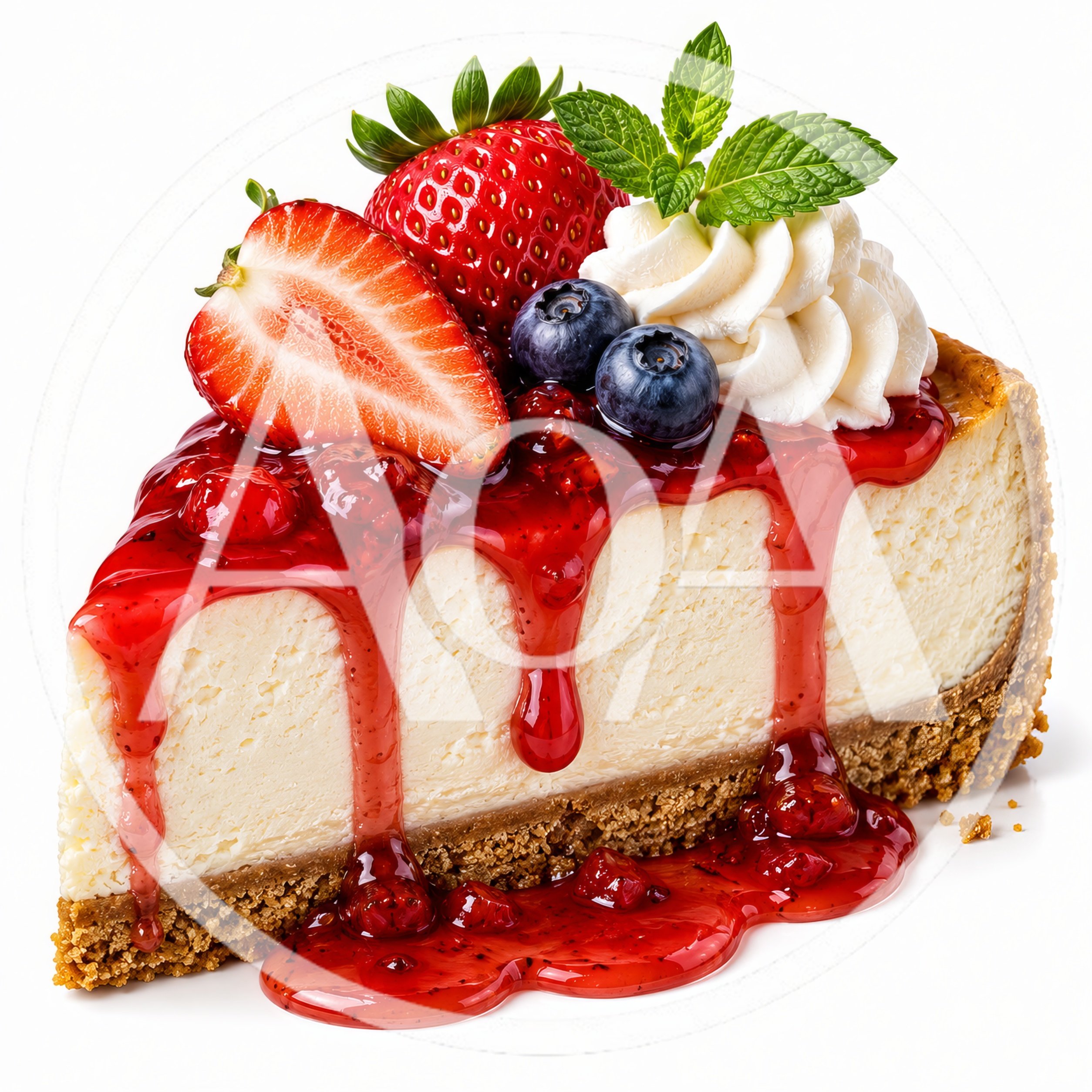 Slice Of Cheesecake With Strawberry Topping And Berries