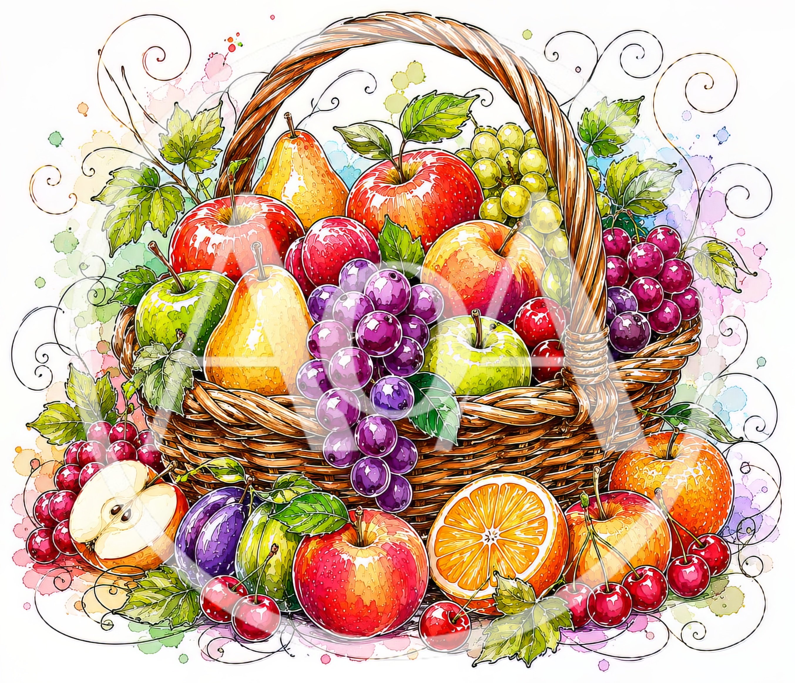 Watercolor Illustration Of A Fruit Basket